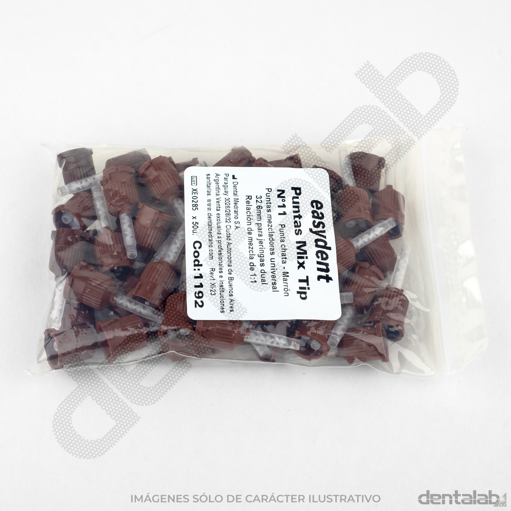 Puntas Mezcladoras Easydent • para Cemento Dual Marrones Chatas 32,6mm • x 50 und.